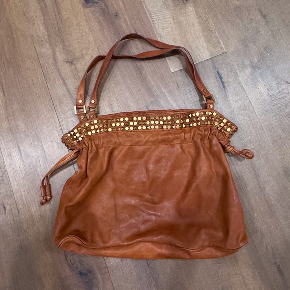Tory Burch - Studded Tan Leather Tote Bag - Picture 2 of 5
